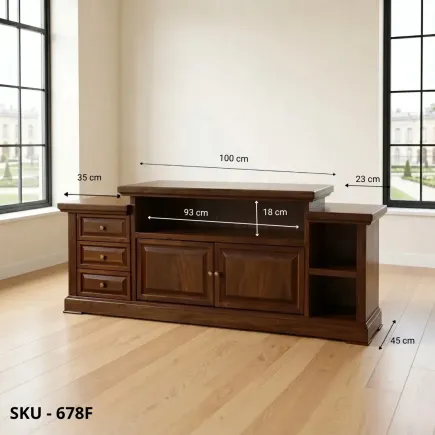 Mobile Porta TV in legno, Noce Scuro, 2 ante, 3 vani e cassetti – Arte povera – Stile classico – Made in Italy – 155x45x62 cm