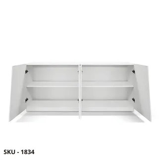 Madia in Laminato, Finiture grigio Cemento, bianco Frassinato o Acciaio Ossidato, 4 Ante Ammortizzate  – Stile Moderno