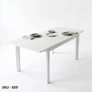 Tavolo Allungabile in legno, bianco frassinato, 1 allunga – Stile Moderno - Contemporaneo – Made in Italy
