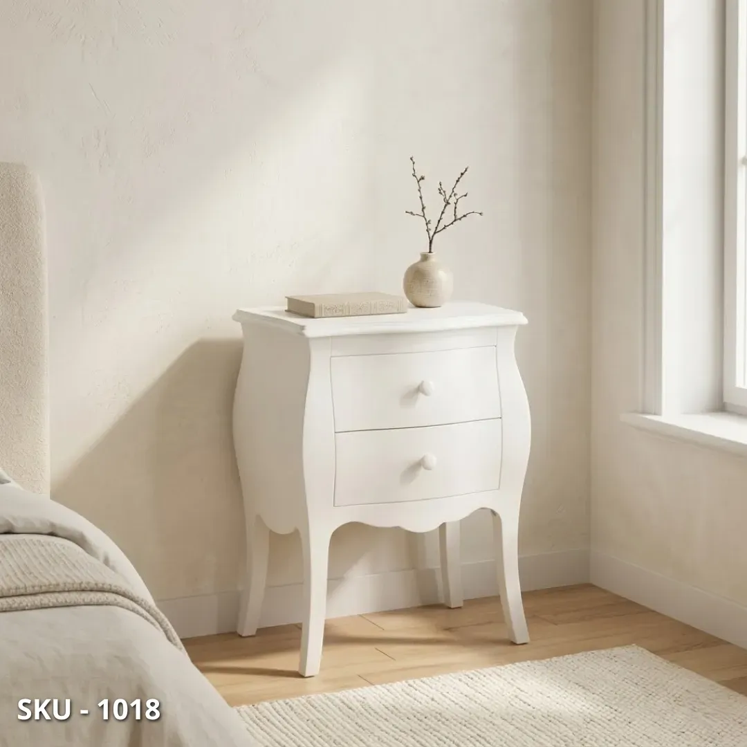 marca-design-shop-stile-classico-arte-povera-Comodino Bombato in Legno Bianco Opaco