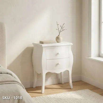 marca-design-shop-stile-classico-arte-povera-Comodino Bombato in Legno Bianco Opaco