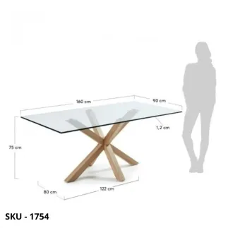 Tavolo fisso in Vetro temperato con Base in Legno di rovere – Stile Moderno – Contemporaneo – Made in Italy – 160×90×76 cm