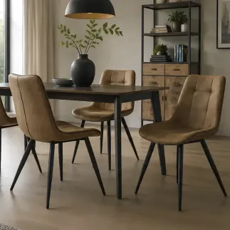 marca-design-shop-stile-moderno-stile-contemporaneo-Set 4 sedie moderne in ecopelle cammello con Gambe in Metallo Nero