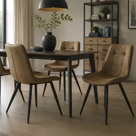 marca-design-shop-stile-moderno-stile-contemporaneo-Set 4 sedie moderne in ecopelle cammello con Gambe in Metallo Nero