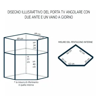 Mobile porta TV ad angolo, noce scuro o bianco, con 2 ante - Arte povera - Stile classico - Made in Italy - 72x63x80 cm