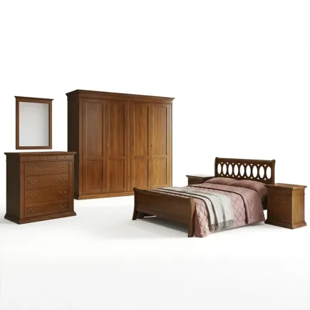Camera da letto completa arte povera in legno di pioppo noce con armadio 4 ante