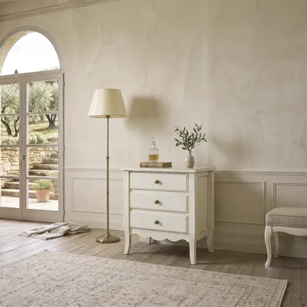 Comodino arte povera 3 cassetti bianco invecchiato - Marca Design Shop