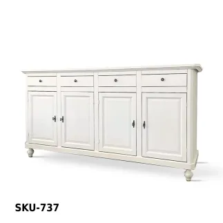 Credenza in Legno, Bianco opaco, Noce scuro e Grezzo, 4 Ante e 4 Cassetti - Arte Povera - Stile Classico - Made in Italy