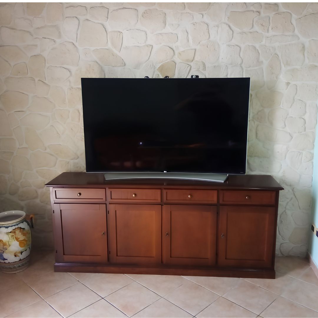 Mobile porta TV in legno noce scuro stile classico con 4 ante e cassetti