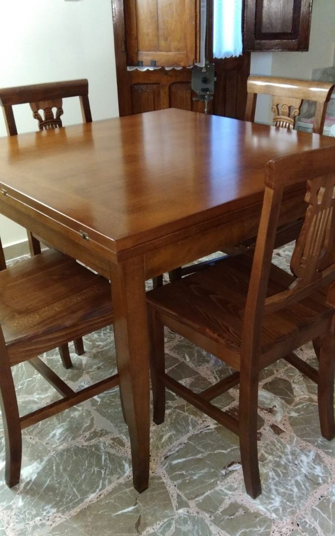 Tavolo a libro in legno noce scuro, ideale per sala da pranzo o cucina classica