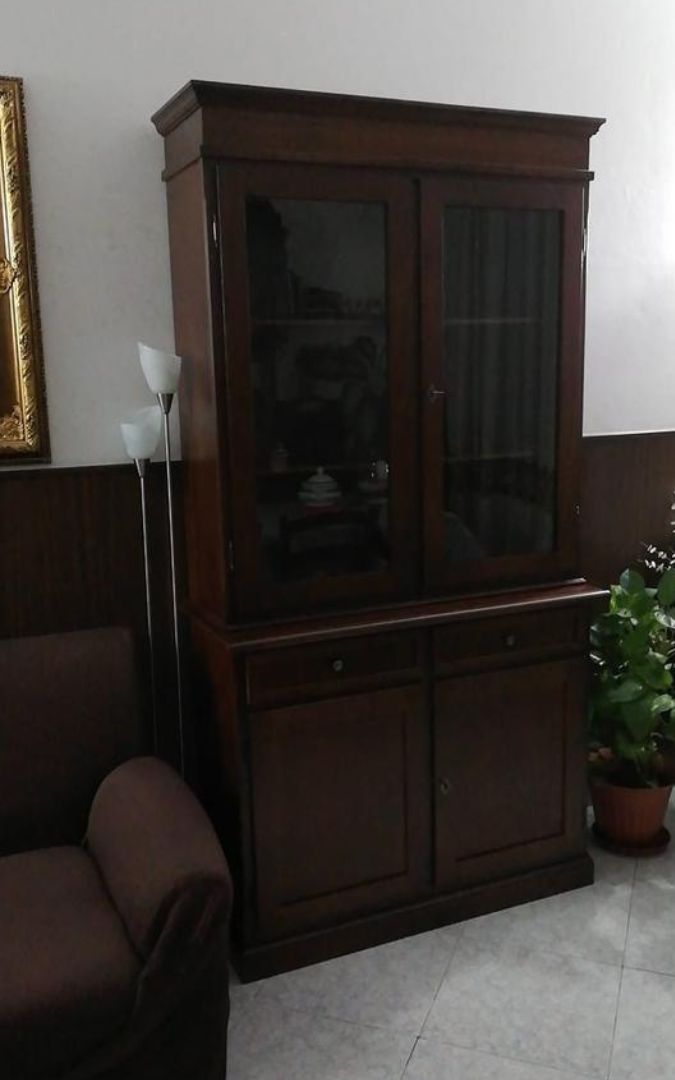 Vetrina in legno con 2 ante vetrate, espositore per piatti e stoviglie