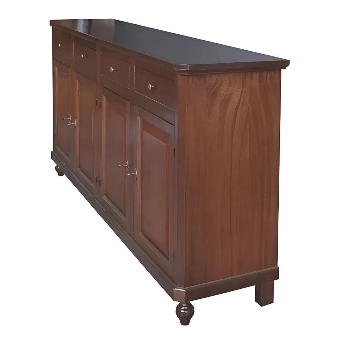 Vista di tre quarti della credenza in legno arte povera Marca Design Shop