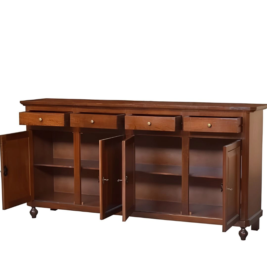 Interno credenza arte povera con 4 ante e cassetti aperti Marca Design Shop