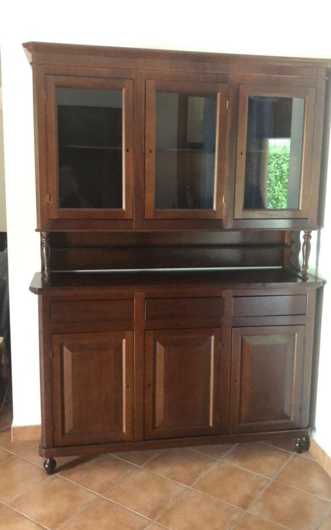 Credenza 3 porte in legno noce scuro stile classico artigianale