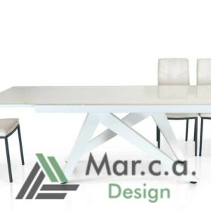 Tavolo con base in metallo e piano in vetro bianco - Marca Design