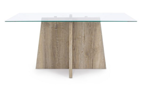 Tavolo vetro temperato gambe effetto rovere rustico - Marca Design