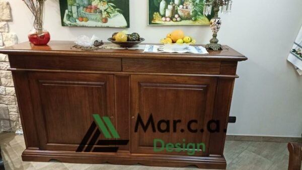 Credenza in Legno con Finitura Bassano in Stile Arte Povera Dotata di 2 Ante e 2 Cassetti