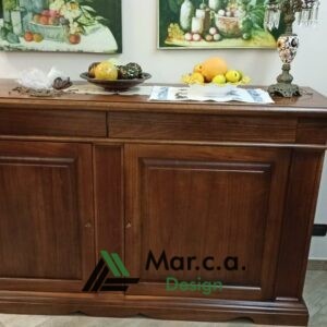 Credenza in Legno con Finitura Bassano in Stile Arte Povera Dotata di 2 Ante e 2 Cassetti