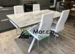 Tavolo con piano in vetro effetto marmo bianco - Marca Design