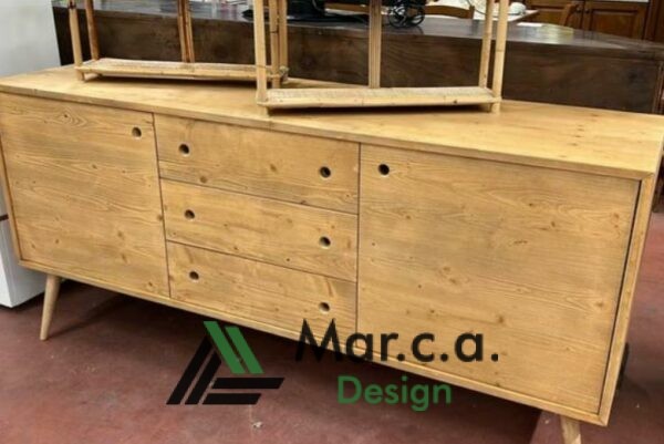 Credenza artigianale in legno massello Con 2 Ante Battenti E 3 Cassetti