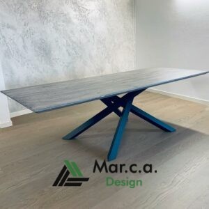 Tavolo massello rovere nodato con base in metallo - Marca Design