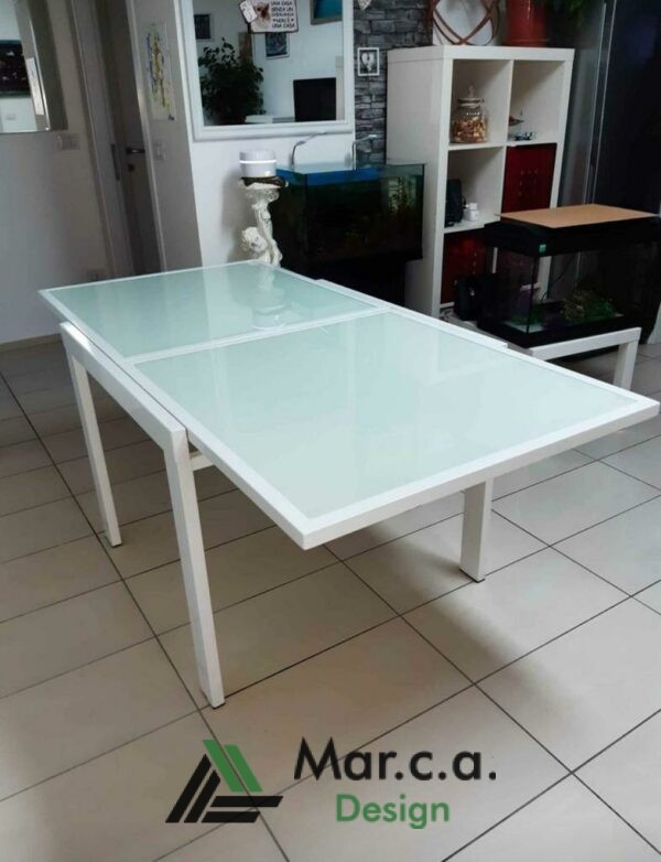 Tavolo allungabile con pianoin vetro bianco - Mar.c.a Design