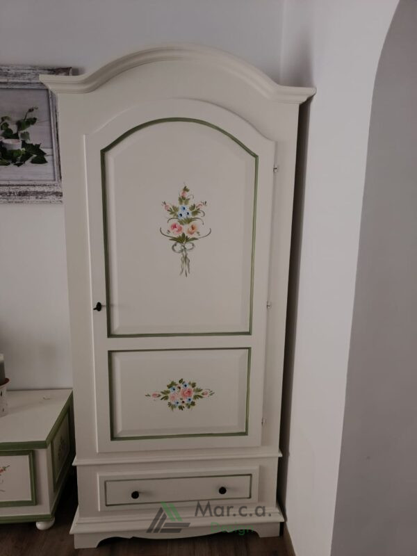 Armadio in Stile Shabby Chic con 1 Porta Decorato con Motivi Floreali