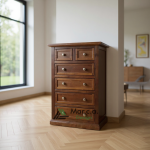 Cassettiera Settimanale in Legno di Pioppo Color Noce Scuro Shabby Chic