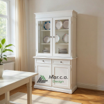 Vetrina Soggiorno Elegante in Legno di Pioppo Bianco Opaco con 2 Porte e 2 Cassetti