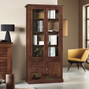 Vetrina Libreria in Legno di Pioppo con 3 Cassetti e 3 Ante