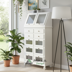 Dispensa Cucina in Legno di Pioppo, Bianco Opaco o Decorato – 10+2 Cassetti