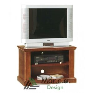 Mobile porta TV classico in legno massello con finitura noce scuro e due vani spaziosi per organizzare dispositivi multimediali.