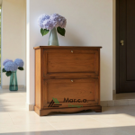 Scarpiera con 2 Porte in Legno Massello e MDF Noce Scuro con Cassetto