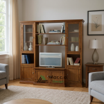 Composizione di Porta TV, Credenza e Vetrina Soggiorno Elegante in Legno di Pioppo Color Noce Scuro Finitura Bassano