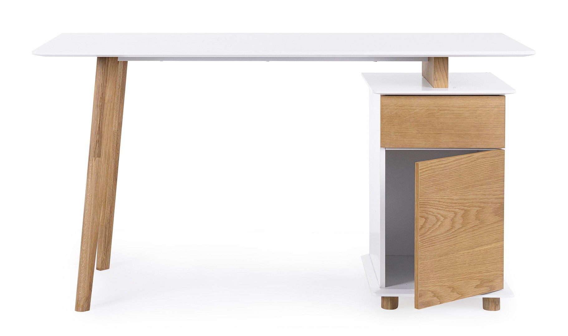 Scrivania Moderna Con Cassettiera, Gambe In Legno E Piano In Mdf cm  140x60x76h (0711001) - Marca Design Shop