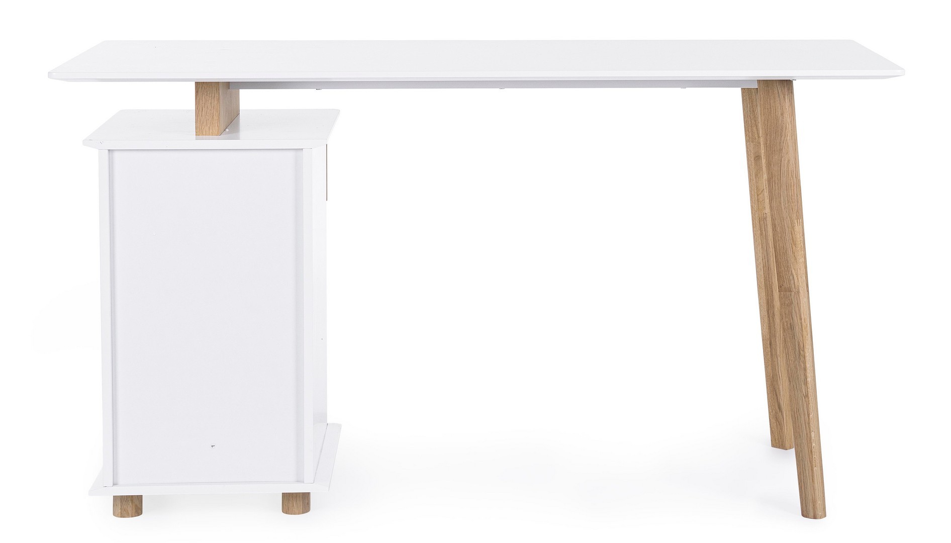 Scrivania Moderna Con Cassettiera, Gambe In Legno E Piano In Mdf cm  140x60x76h (0711001) - Marca Design Shop