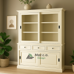 Credenza Vetrina in Legno di Pioppo con 2 Ante Scorrevoli e 3 Cassetti
